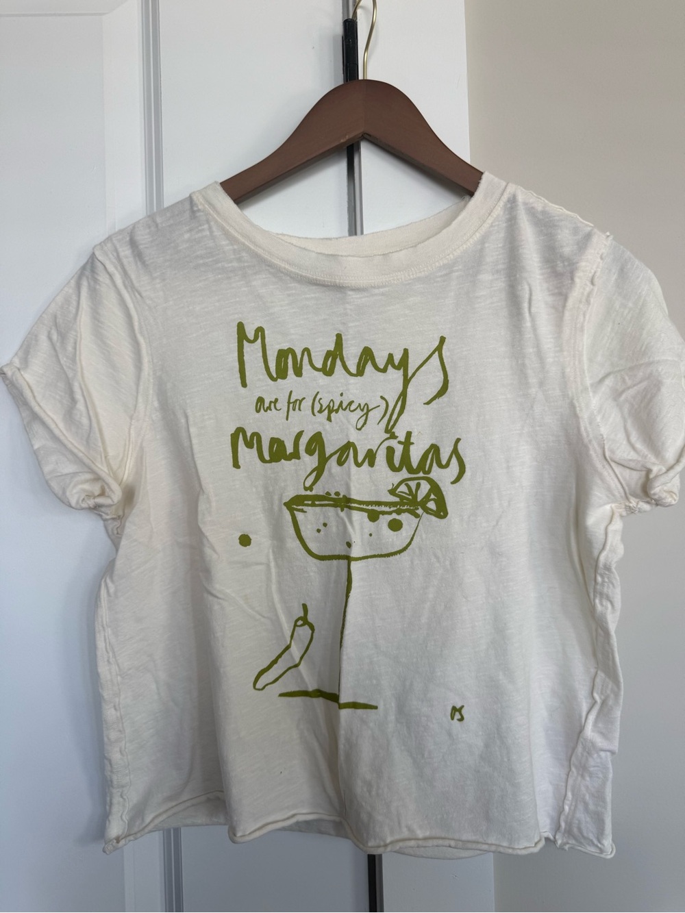 Anthropologie Cream Short-Sleeve Tee with Green Margarita Graphic